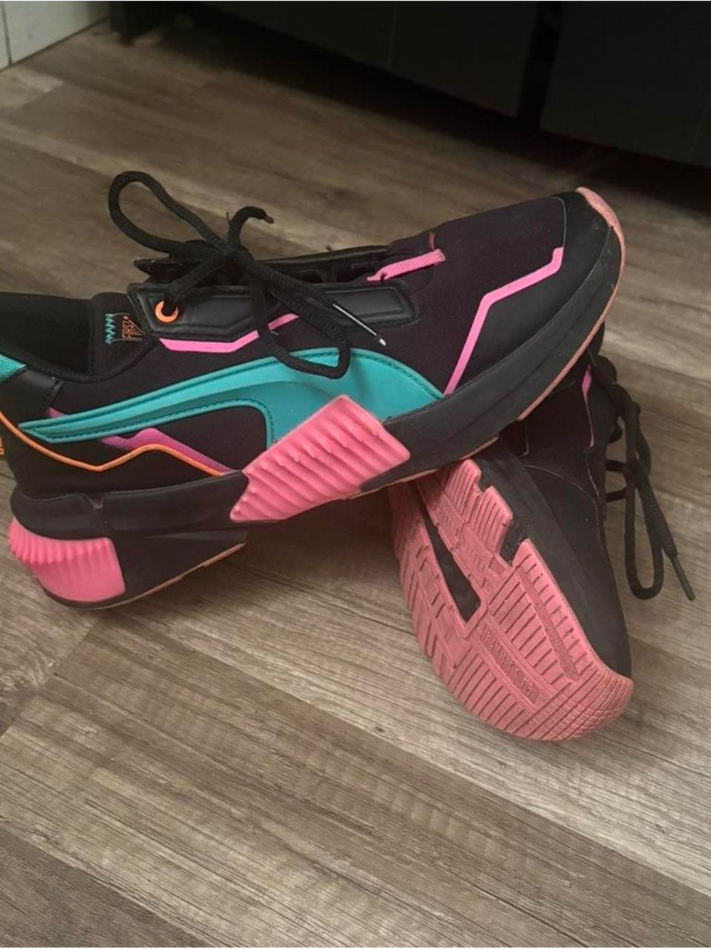 Puma Black Sneakers with Pink and Teal Accents